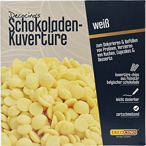 DECOCINO Schokoladen-Kuvertüre Weiß - 200 g - belgische Premium-Schokolade zum Schmelzen - Füllen & Dekorieren oder als Glasur von DECOCINO