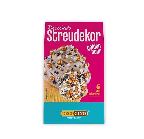 DECOCINO Streudekor Golden Hour 40g - Tolle Streusel in den Farben schwarz, gold und weiß, Ideal für Torten, Muffins oder Kuchen, perfekt für jede Party oder einfach mal so von DECOCINO