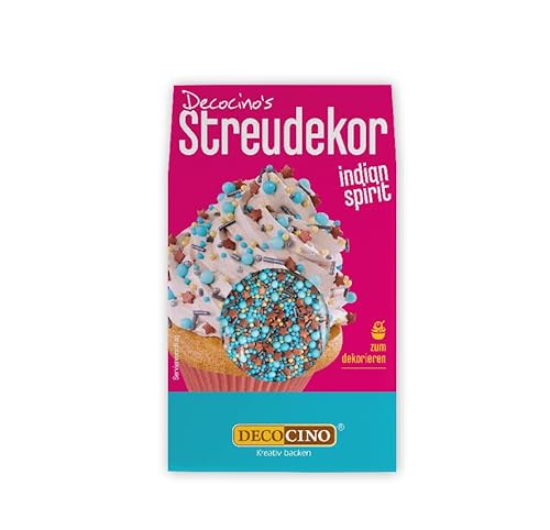 DECOCINO Streudekor Indian Spirit 40g - Tolle Streusel in den Farben türkis, bronze und gold, Ideal für Torten, Muffins oder Kuchen, perfekt für jede Party oder einfach mal so von DECOCINO