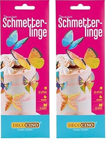 Decocino Essbare Schmetterlinge (12 verschied. Motive) – hochwertige Tortendeko aus Oblaten mit 3D-Effekt als Deko für Kuchen, Muffins, Cup-Cakes etc, 4.0 gramm, 25.0 grams (Packung mit 2) von DECOCINO