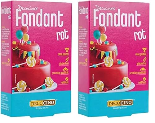 Decocino Fondant Rot – 250 g – ideal zum Verzieren von Kuchen, Torten, Cupcakes – Palmölfrei & Laktosefrei (Packung mit 2) von DECOCINO