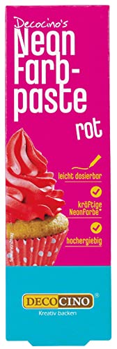 Decocino Neon Lebensmittelpaste rot – hochdosierte Lebensmittel-Farbe – zum Einfärben von Kuchen, Torten, Muffins, Cupcakes – geschmacksneutral von DECOCINO