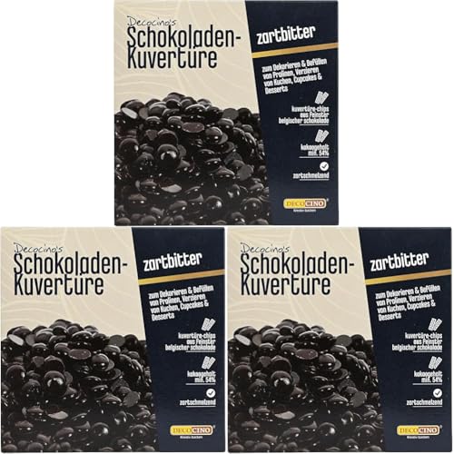 Decocino Schokoladen-Kuvertüre Zartbitter - 200 g - belgische Premium-Schokolade zum Schmelzen - z.B. Füllen & Dekorieren oder als Glasur (Packung mit 3) von DECOCINO