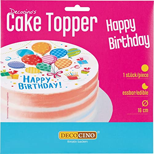 Decocino Tortenaufleger “Happy Birthday” – geeignet für Glückwünsche auf Geburtstags-Kuchen & Geburtstags-Torten – Fondantaufleger – brillante Farbqualität, 12 g von DECOCINO
