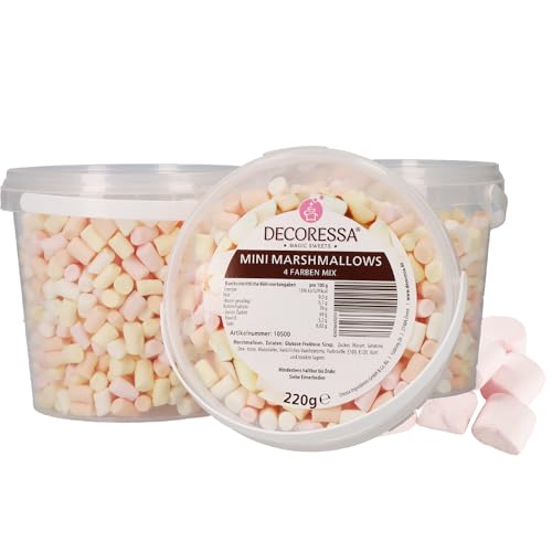 DECORESSA Mini Marshmallows 3 x 220g, Bunter Mix im Mini Eimer, 660g Gesamtmenge, Ideal für vielseitige Verwendungszwecke von DECORESSA