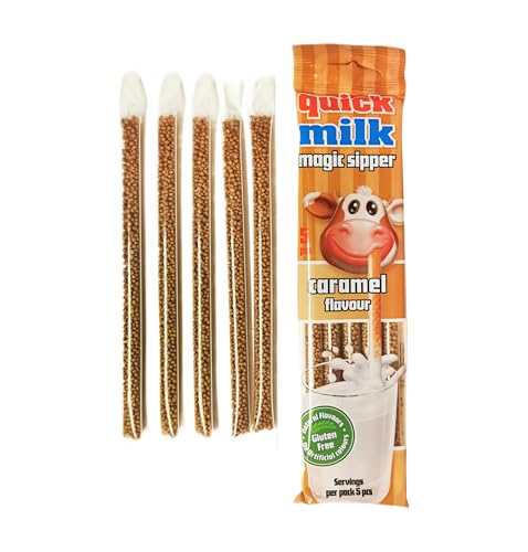 Quick Milk Caramel (NEW) - Strohhalme für Milch mit Karamellgeschmack, 5 Packung je 5 Trinkhalme (25 Halme) von DEKOND