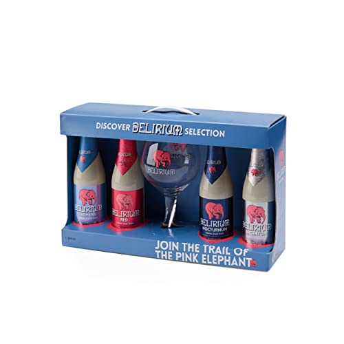 Delirium Tremens, Red, Nocturnum, Argentum Original belgisches Bier mit Glas in einem Geschenkkarton (Geschenk-Box-Karton) 4 x 0,33 l von DELIRIUM TREMENS HUYGHE