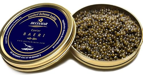 Baeri Caviar - Beluga Baeri Imperial/Classical Sturgeon Caviar - Premium Quality Siberian Caviar - Huso Huso Orginial Beluga Kaviar - Finest Kaviar - Authentic Deltamar Caviar CITES Certified (100g) von DELTAMAR