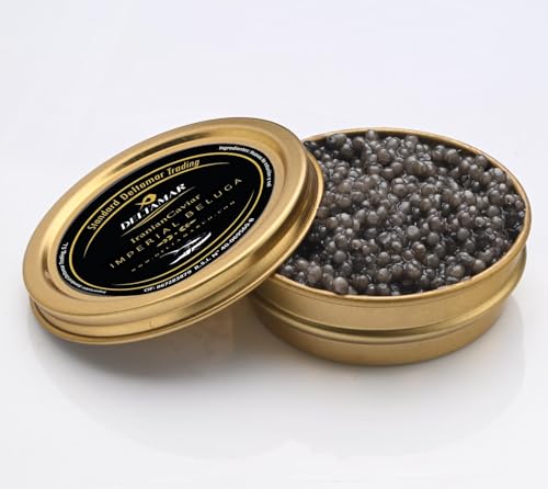 Deltamar Premium Authentic Beluga Imperial Caviar Exquisit feinster Kaviar vom Beluga Sturgeon Huso Huso, Der Artikel entspricht den Anforderungen und verfügt über die CITES-Zertifizierung. (100 gm) von DELTAMAR