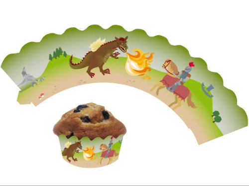 12 Ritter & Drache - Cupcake Deko Banderolen von DH-Konzept // Muffinförmchen Muffin Förmchen Kindergeburtstag Geburtstag Party Kuchen Drachen von DH-Konzept