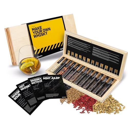 DIBYS Whisky-Gewürze-Set Mini | 12-Whisky Botanicals für DIY-Cocktails | Mit 4 Rezept-Karten, Gewürzlexikon & Holz-Kiste | Geschenk-Set für Männer & Frauen | Zubehör zum Whisky selber machen von DIBYS