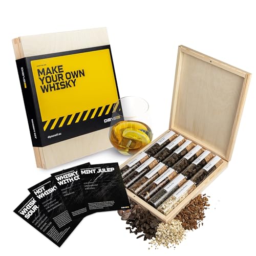 DIBYS Whisky-Gewürze-Set XL | 12-Whisky Botanicals für DIY-Cocktails | Mit 4 Rezept-Karten, Gewürzlexikon & Holz-Kiste | Geschenk-Set für Männer & Frauen | Zubehör zum Whisky selber machen von DIBYS