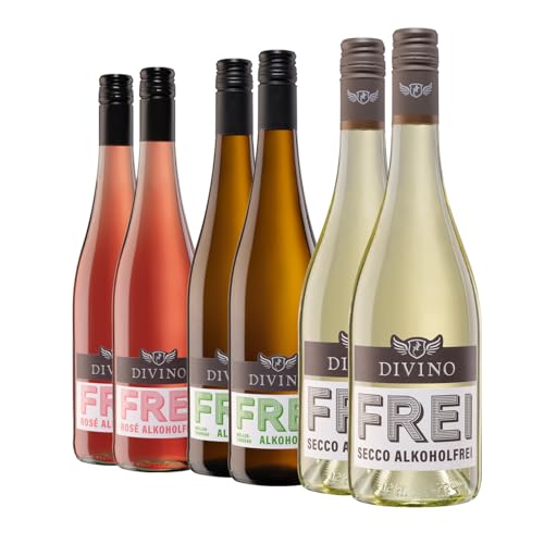 DIVINO FREI entalkoholisierter Wein Probierpaket - Secco alkoholfrei, Müller-Thurgau alkoholfrei, Rosé alkoholfrei - Unbeschwerter Genuss aus der fränkischen Premiumgenossenschaft (6 x 0,75l) von DIVINO