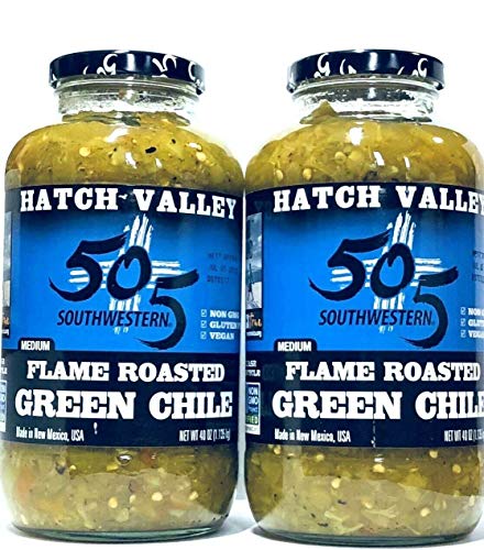 Hatch Valley 505 Southwestern MEDIUM Flame Roasted Green Chile 2 Jars 40oz/1.13k g von DOGNNAK