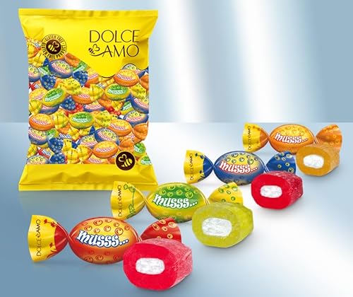 Musss-Bonbons mit Brausepulverfüllung, mit Zitronen,-Orangen,- Kirsch- und Weintraubengeschmack 850g von DOLCE AMO