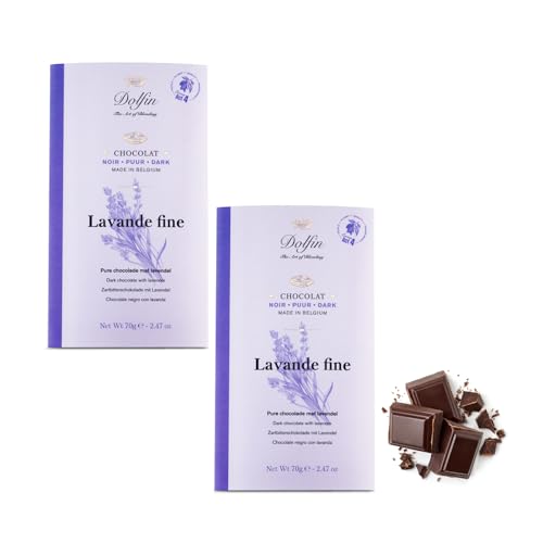 DEU | Dolfin® | 60 % dunkle Schokolade und Lavendel | Kakaoriegel 60 % feine Lavendelblüten – 2 x 70 Gr von DOLFIN