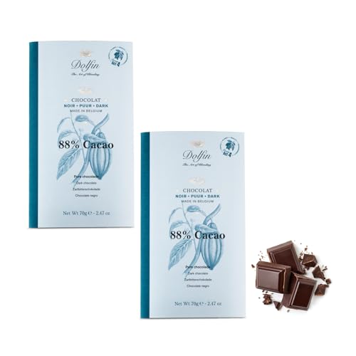 DEU | Dolfin® | Dunkelschwarzer Balken | Dunkler Kakao 88 % | Belgische Schokolade - 2 x 70 Gr von DOLFIN