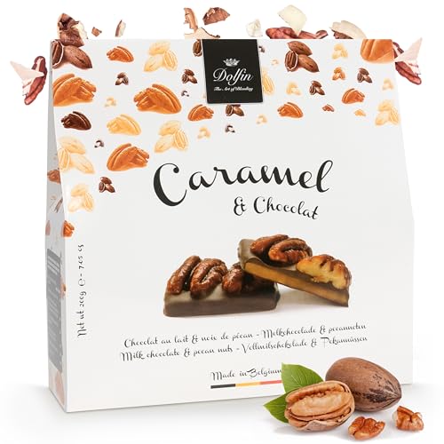 Dolfin Karamell & Schokolade - Vollmilchschokolade und Pecan - Hausgemachter gesalzener Karamell, geröstete Nüsse und Kakaostücke - Hergestellt in Belgien, 200 g von DOLFIN