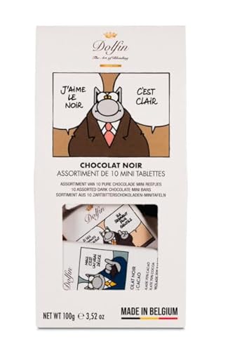 Dolfin Le Chat Set mit 10 Mini-Tabletten in dunkler Schokolade – lustige Geschenkbox mit Mini-Schokoladen-Tabletten – cremige Schokolade, Dekadent & Cremig, 10 Stück von DOLFIN