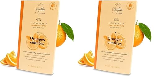 Dolfin Zartbitter-Schokolade mit kandierter Orange - Klassische belgische Schokolade mit dem fruchtigen Geschmack kandierter Orangen - Premium-Süßigkeiten - Hergestellt in Belgien, 210 g, 3er-Pack von DOLFIN