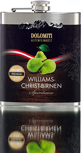 DOLOMITI Williams-Christ-Birne Schnaps Flachmann │ Williams-Christ-Birne Premium Spirituose 35% vol. │ Ideal auch als Geschenk │ 0.2 Liter von DOLOMITI ALPENFEINKOST