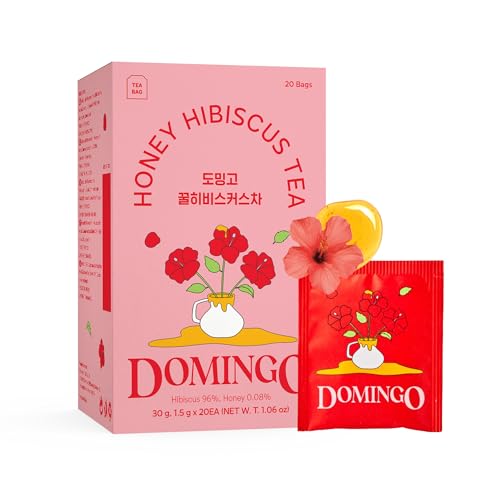 DOMINGO Hibiskustee mit Honiggeschmack, einzeln verpackte Teebeutel, 20er-Packung, exotische und erfrischende Mischung… von DOMINGO