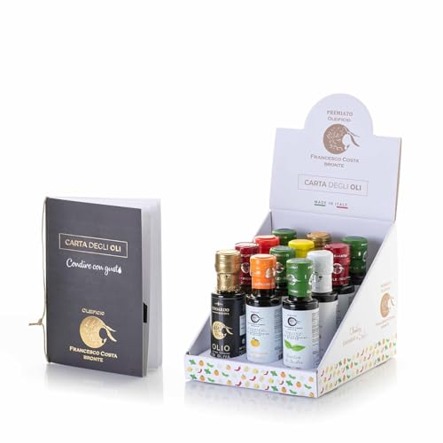 DOSICILY.COM - "Gioielli al pistacchio - Verpackung mit 12 Flaschen zu je 100 ml als Geschenk von aromatisierten Gewürzen auf Basis von extra nativem Olivenöl, Pistazie, Zitrone, Orange, Mandarine von DOSICILY.COM - "Gioielli al pistacchio