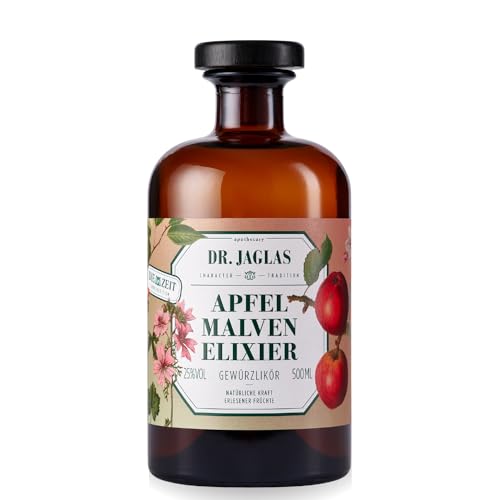 Dr. Jaglas Apfel Malven Elixier - fruchtiger Likör mit langem Abgang - Fruchtlikör als Aperitif, Digestif oder als Longdrink - handgemachter Schnaps als Geschenkidee - 25%vol. Alkohol - 500ml Flasche von DR. JAGLAS
