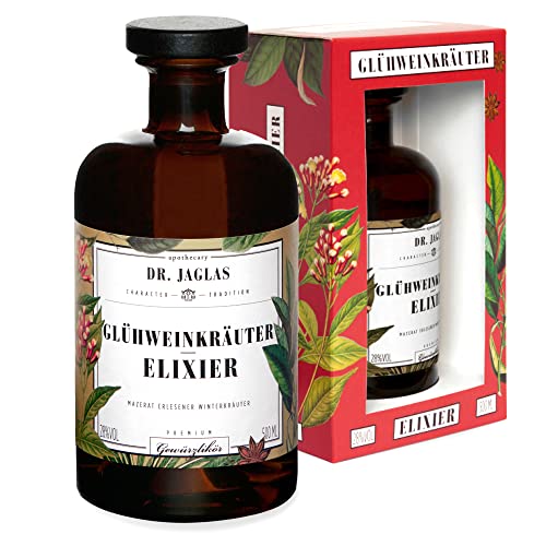 Dr. Jaglas Glühweinkräuter Elixier 500ml - Kräuterlikör aus Glühwein Kräutern - Schnaps mit 28% Vol. - Glühweinlikör bitter süß - vegan & glutenfrei von DR. JAGLAS