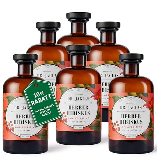 Dr. Jaglas Herber Hibiskus San Aperitivo 6er Set - alkoholfreier Aperitif als Alternative zu Spirituosen wie Spritz & Cocktails - alkoholfrei herb bitter vegan glutenfrei 500ml Flasche von DR. JAGLAS