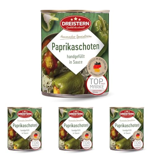 DREISTERN 2 Gefüllte grüne Paprikaschoten mit fein zerkleinerter Fleischfüllung in pikanter Sauce, 800 g (4er Pack) von DREISTERN