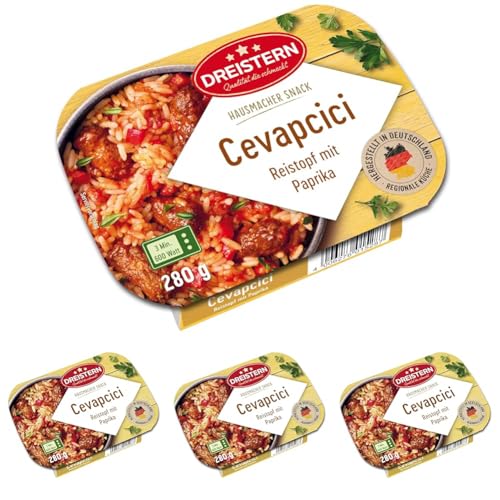 DREISTERN Cevapcici mit Reis Snack aus der Little Hot Kitchen schnell und einfach zubereitet, Nicht Zutreffend (Packung mit 4) von DREISTERN