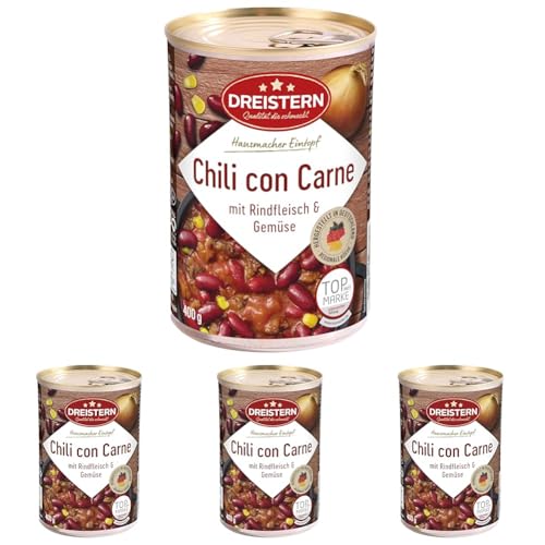 DREISTERN Chili con Carne 400g | Pikanter Eintopf in der recyclebaren Konservendose | viel Einlage mit Bohnen & Mais (Packung mit 4) von DREISTERN