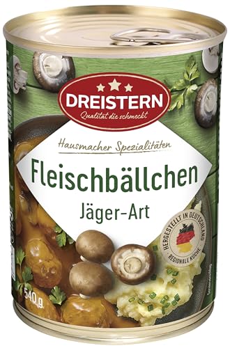 DREISTERN Fleischbällchen Jäger Art 540 g | leckeres Fertiggericht mit Fleischbällchen in der praktischen recycelbaren Konserve von DREISTERN