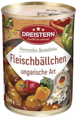 DREISTERN Fleischbällchen Paprika, Ungarische Art 540 g | leckeres Fertiggericht mit Fleischbällchen in der praktischen recycelbaren Konserve von DREISTERN