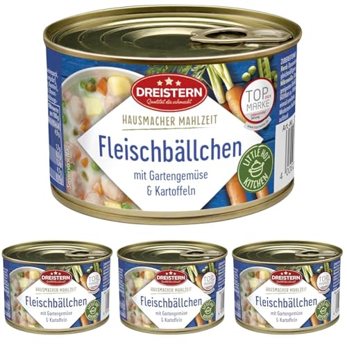 DREISTERN Fleischbällchen mit Gemüse und Kartoffel in der 400g Konservendose | Gericht aus der Little Hot Kitchen | schnell & einfach zubereitet (Packung mit 4) von DREISTERN