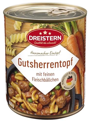 DREISTERN Gutsherrentopf mit feinen Fleischbällchen 800 g | leckeres Fertiggericht in der praktischen recycelbaren Konserve | Hausmacher Mahlzeit mit viel Fleisch und Gemüse von DREISTERN