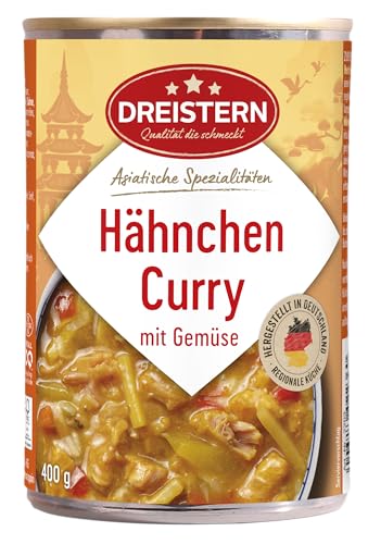 DREISTERN Hähnchencurry 400g I in cremiger Sauce I Herzhaftes Fertiggericht in recyclebarer Konservendose I Lange Haltbarkeit dank natürlicher Konservierung I Hausmacher Qualität von DREISTERN