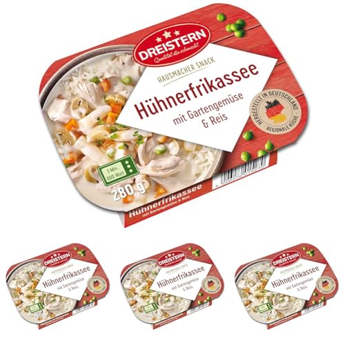 DREISTERN Hühnerfrikassee mit Reis Snack aus der Little Hot Kitchen schnell & einfach zubereitet (Packung mit 4) von DREISTERN