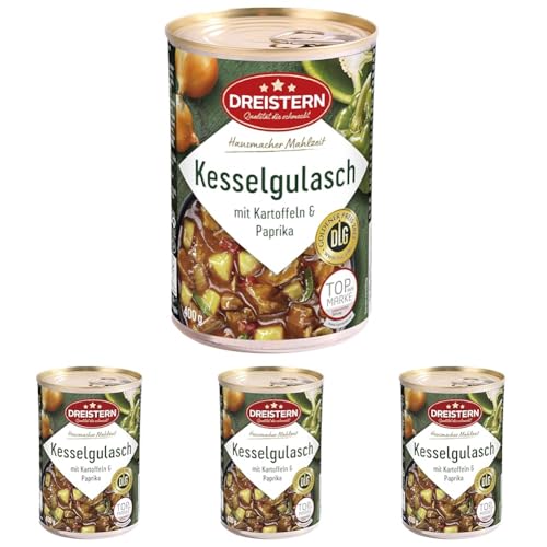 DREISTERN Kesselgulasch mit Kartoffeln und Paprika 400 g | leckeres Fertiggericht in der praktischen recycelbaren Konserve | Hausmacher Mahlzeit mit viel Fleisch und Gemüse (Packung mit 4) von DREISTERN