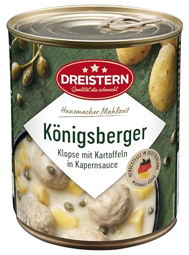 DREISTERN Königsberger Klopse mit Kartoffeln in Kapernsauce 800 g | leckeres Fertiggericht in der praktischen recycelbaren Konserve | Hausmacher Mahlzeit mit zarten Fleischbällchen von DREISTERN