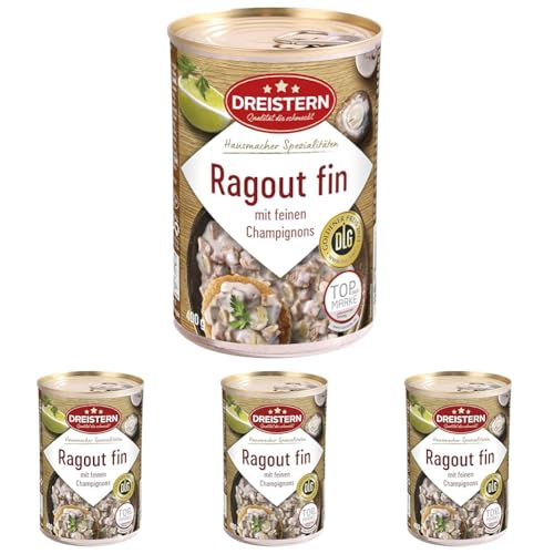 DREISTERN Ragout Fin 400g I leckeres Ragout in der praktischen recycelbaren Konserve I köstliche Kombination aus Truthahnfleisch & Kalbfleisch - Qualität die schmeckt (Packung mit 4) von DREISTERN