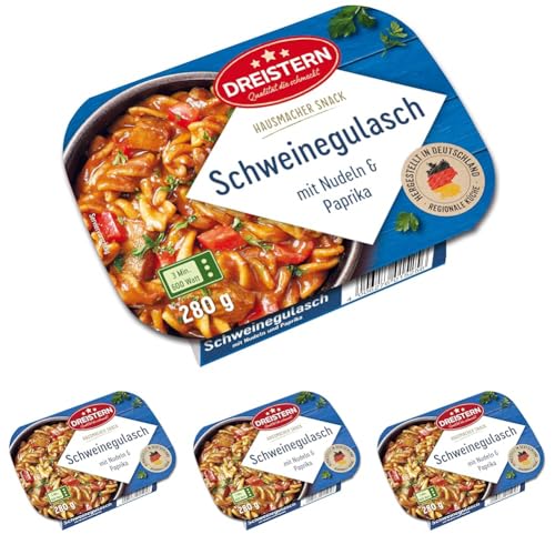 DREISTERN Schweinegulasch Mit Nudeln | Snack Aus Der Little Hot Kitchen | Schnell & Einfach Zubereitet (Packung mit 4) von DREISTERN