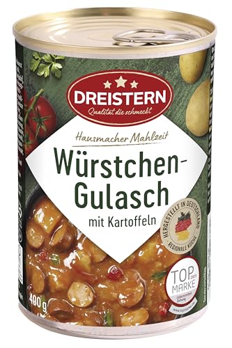 DREISTERN Würstchengulasch mit Kartoffeln 400 g I leckeres Fertiggericht mit Würstchen in der praktischen recycelbaren Konserve von DREISTERN