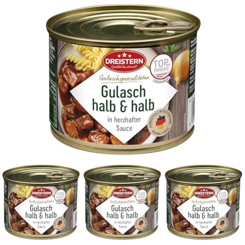 Dreistern Gulasch Halb & Halb Gulasch vom Rind & Schwein in der praktischen recyclebaren Konservendose, 500 g (Packung mit 4) von DREISTERN