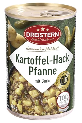 DREISTERN Kartoffelpfanne 400g I Mit Gehacktem & Gurke I Herzhaftes Fertiggericht in recyclebarer Konservendose I Lange Haltbarkeit dank natürlicher Konservierung I Hausmacher Qualität von DREISTERN