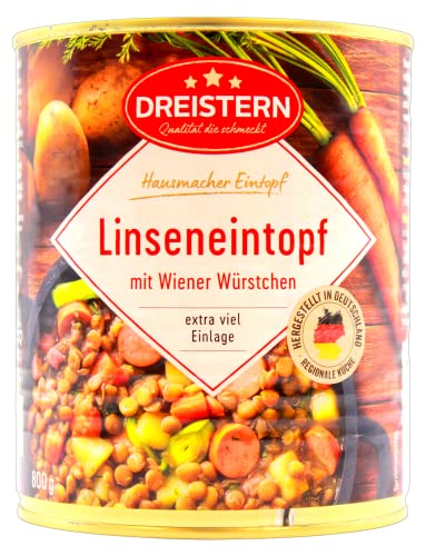 Dreistern Linseneintopf mit Wiener Würstchen, 6er Pack (6 x 800g) von DREISTERN