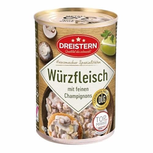 DREISTERN Würzfleisch 400g I Mit Hähnchen- & Schweinefleisch I Herzhaftes Fertiggericht in recyclebarer Konservendose I Lange Haltbarkeit dank natürlicher Konservierung I Hausmacher Qualität von DREISTERN