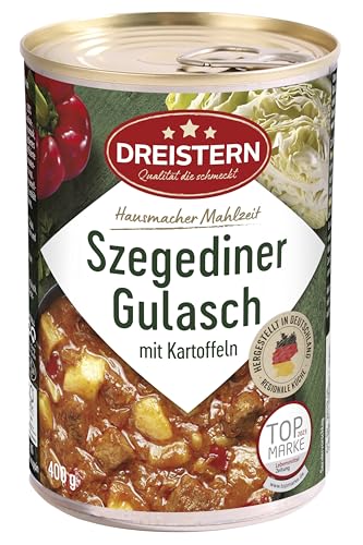 Szegediner Gulasch mit Kartoffeln I leckeres Fertiggericht mit Sauerkraut in der praktischen recycelbaren Konservendose I DREISTERN - Qualität die schmeckt - 400 g von DREISTERN