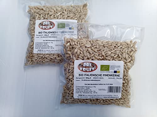 1 KG. BIO ITALIENISCHE PINIENKERNE. Erste Wahl NATÜRLICH, roh. 2 Packungen à 500g vakuumverpackt von DRYFRUIT